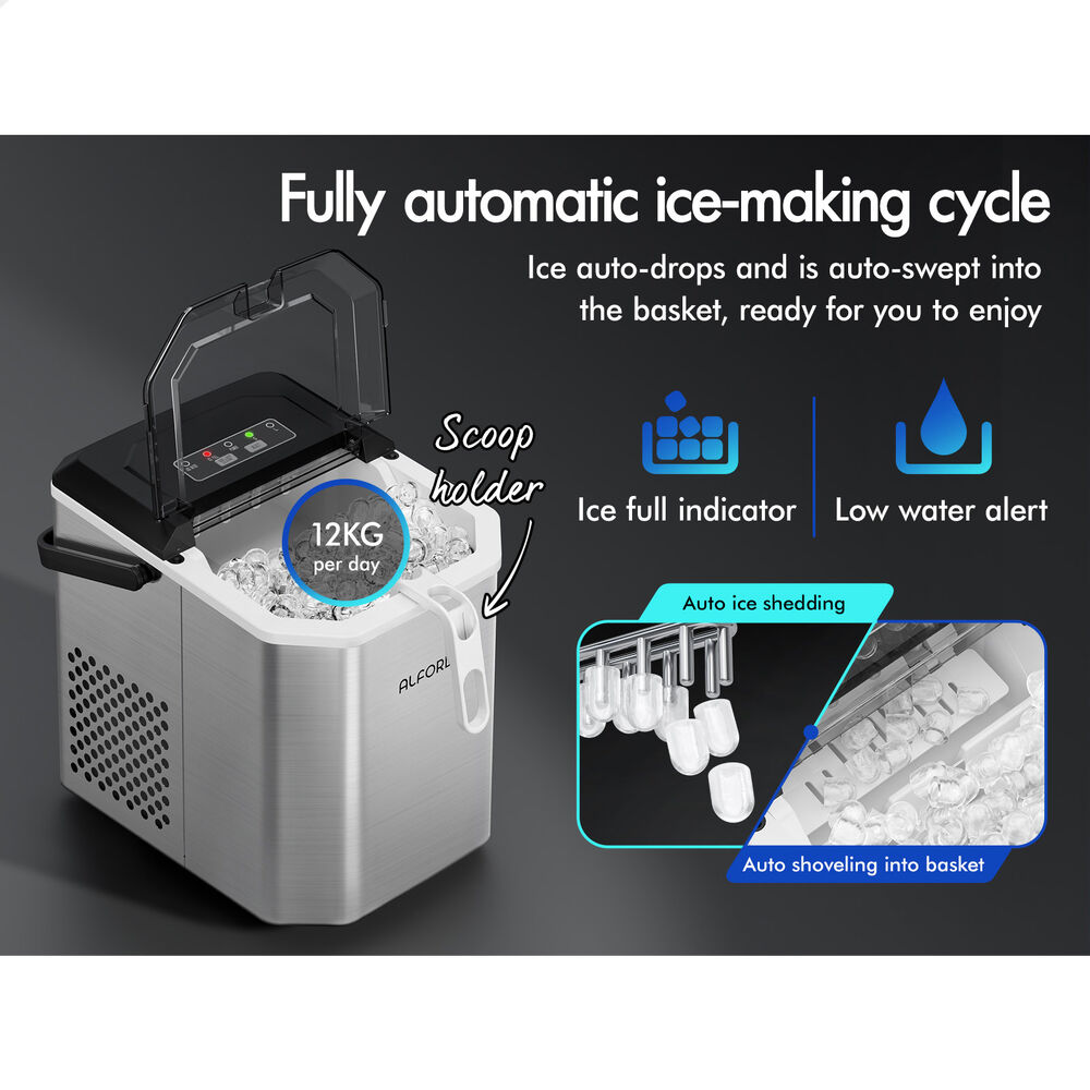 ALFORDSON Ice Maker Machine Portable Countertop 12kg With Handle Silver