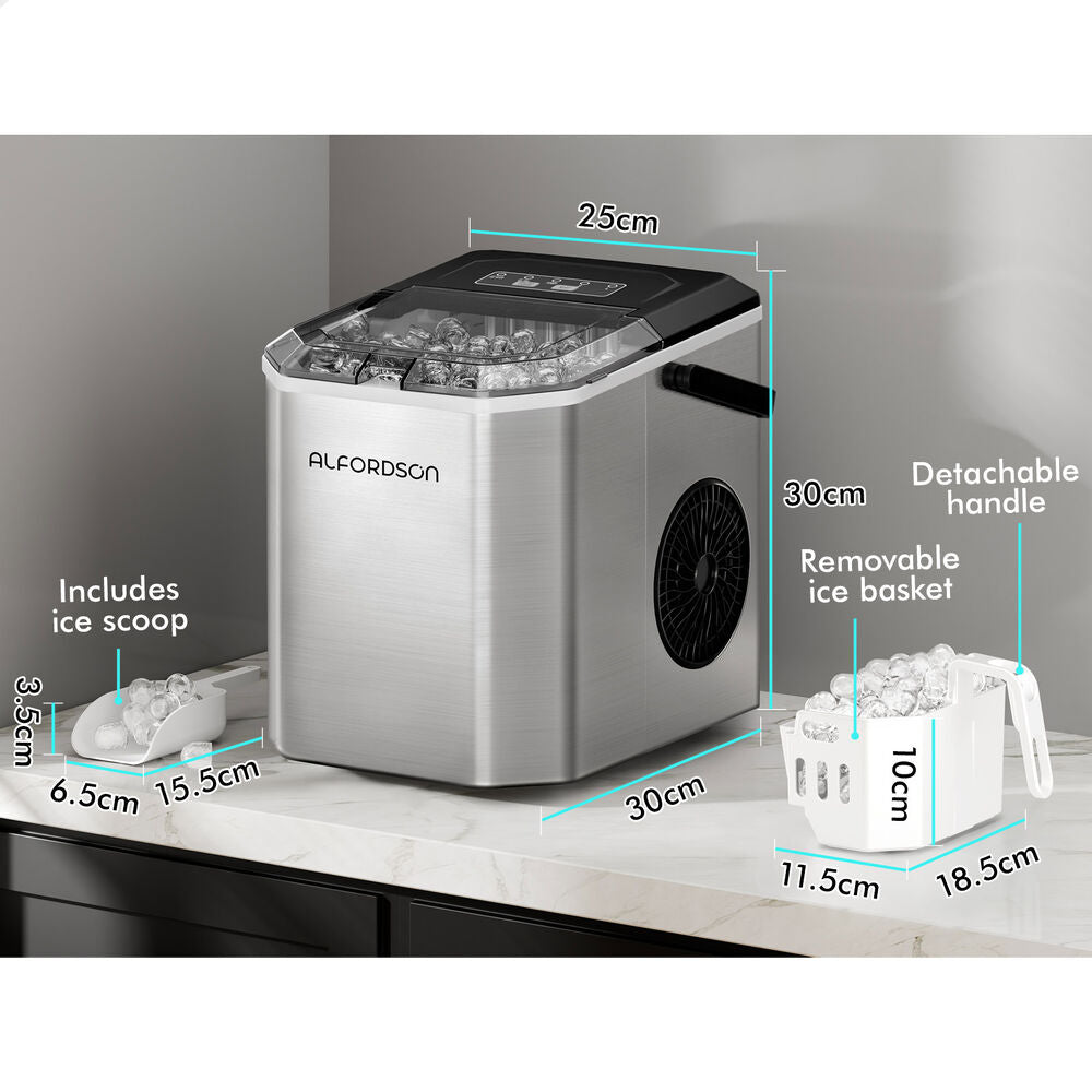 ALFORDSON Ice Maker Machine Portable Countertop 12kg With Handle Silver