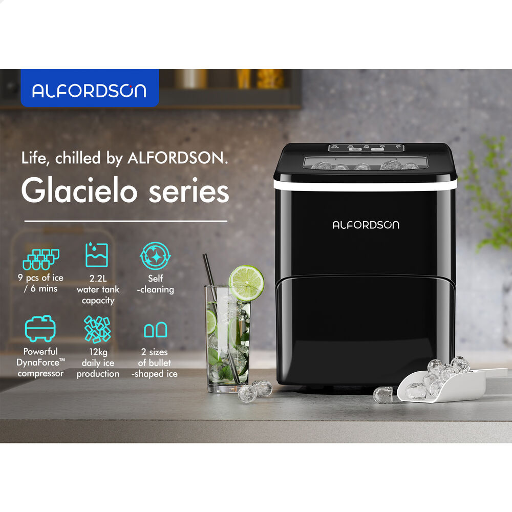 ALFORDSON Ice Maker Machine Commercial Portable 12kg Ice Cube Tray 2.2L Black