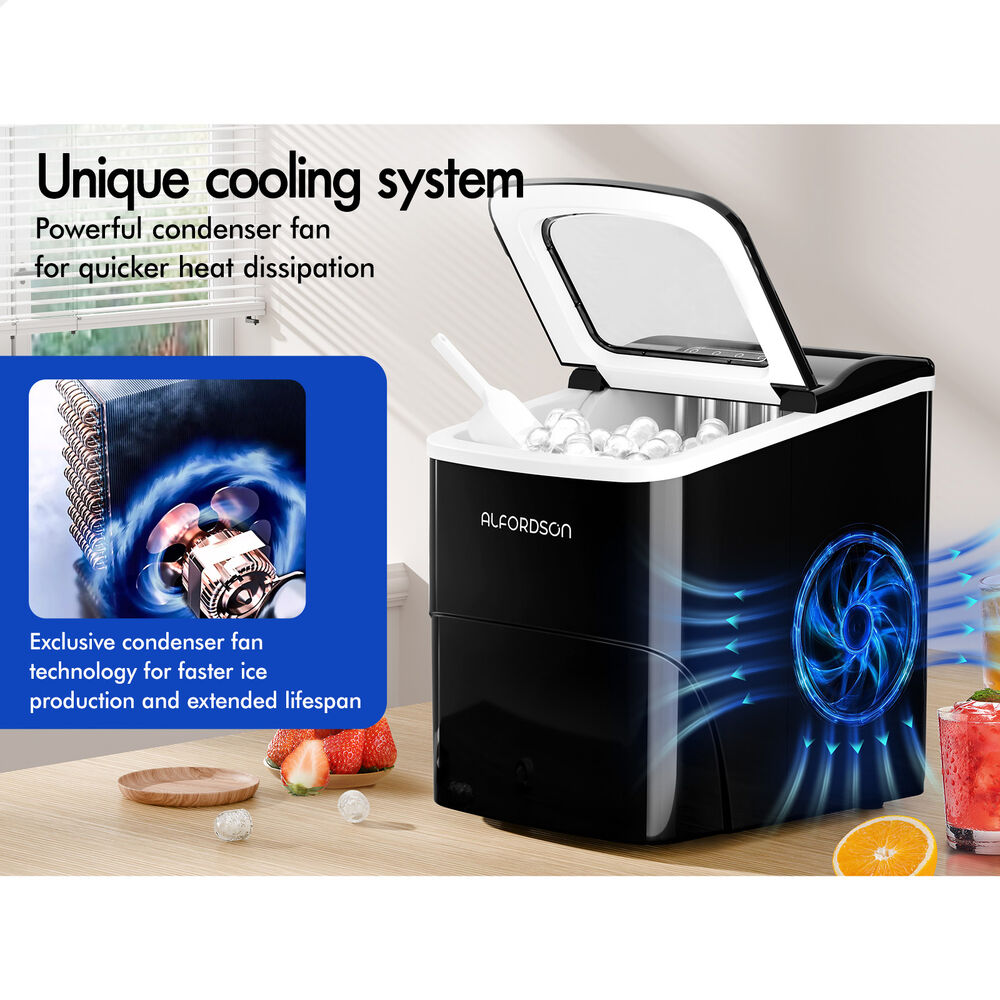 ALFORDSON Ice Maker Machine Commercial Portable 12kg Ice Cube Tray 2.2L Black