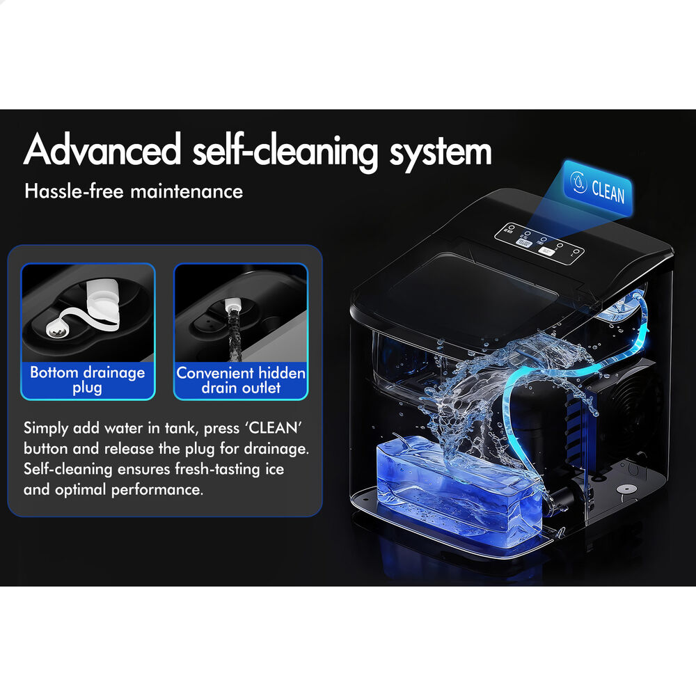 ALFORDSON Ice Maker Machine Commercial Portable 12kg Ice Cube Tray 2.2L Black