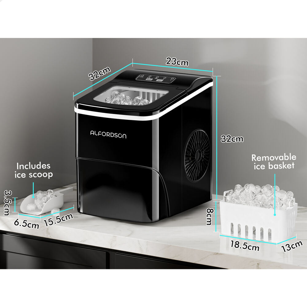 ALFORDSON Ice Maker Machine Commercial Portable 12kg Ice Cube Tray 2.2L Black