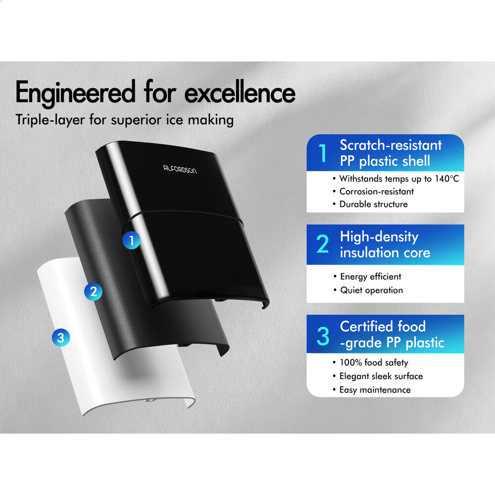 ALFORDSON Ice Maker Machine Commercial Portable 12kg Ice Cube Tray 2.2L Black