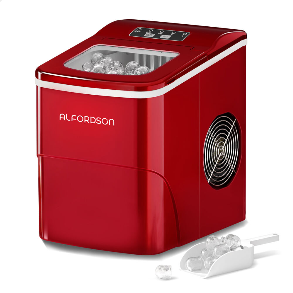 ALFORDSON Ice Maker Machine Commercial Portable 12kg Ice Cube Tray 2.2L Red