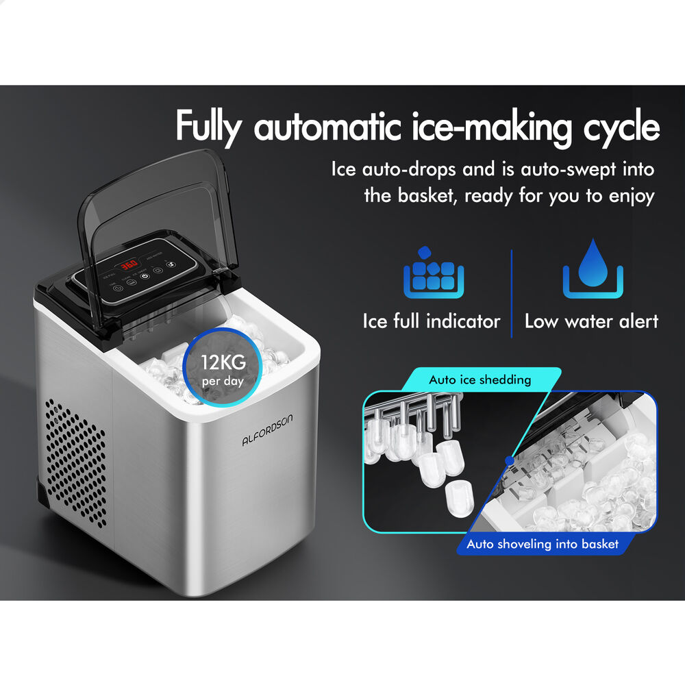 ALFORDSON Portable Ice Maker Machine Commercial 12kg 24hour Timer 2.2L Silver