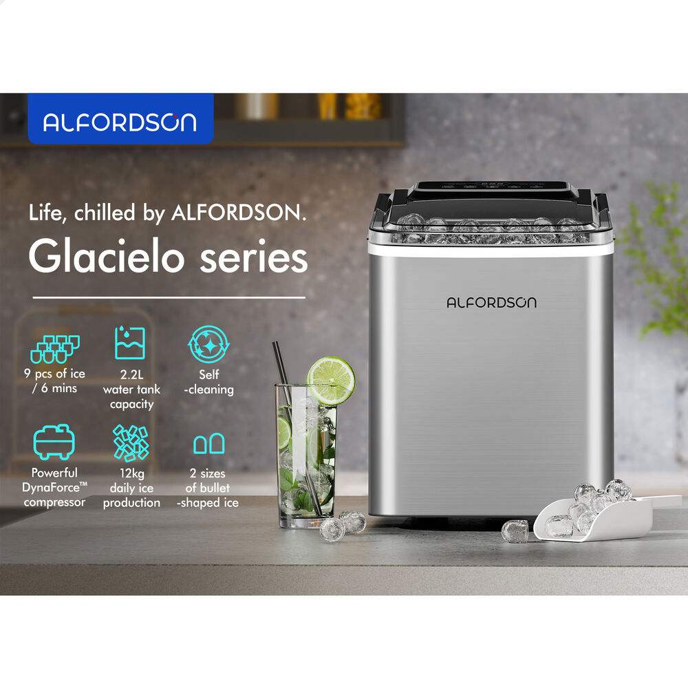 ALFORDSON Portable Ice Maker Machine Commercial 12kg 24hour Timer 2.2L Silver