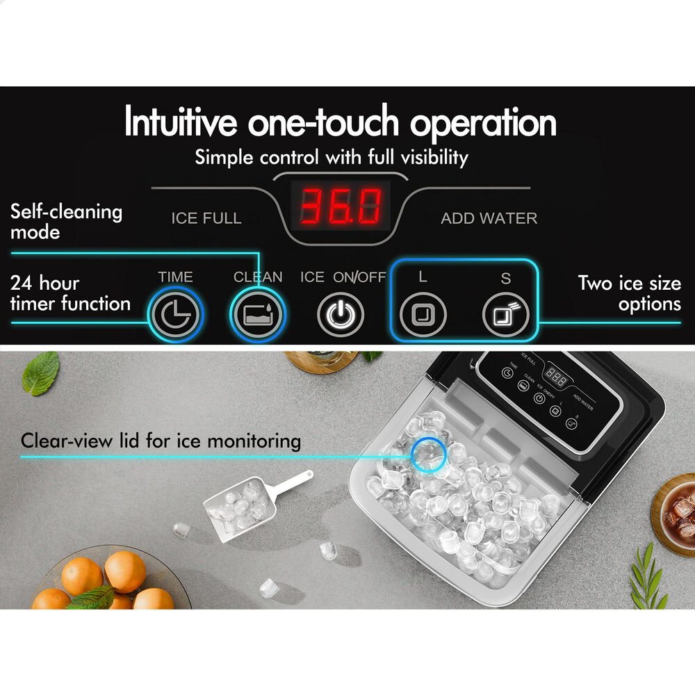 ALFORDSON Portable Ice Maker Machine Commercial 12kg 24hour Timer 2.2L Silver