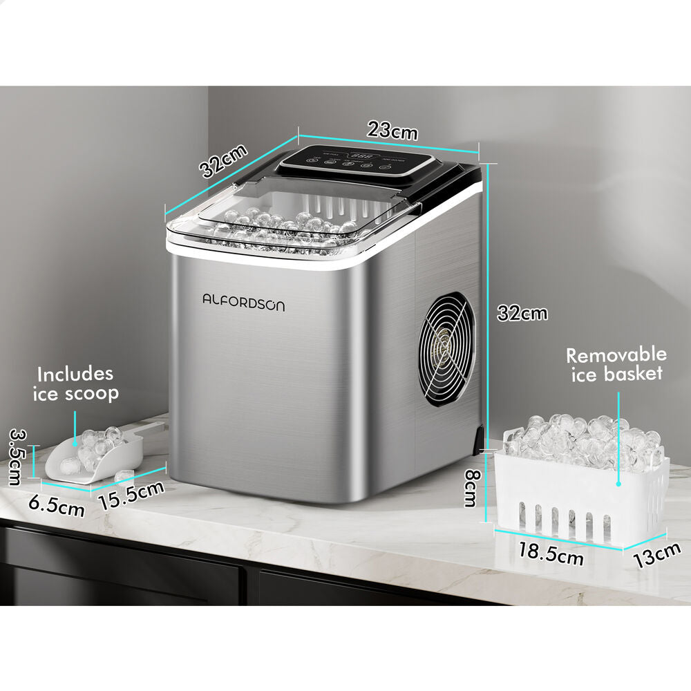 ALFORDSON Portable Ice Maker Machine Commercial 12kg 24hour Timer 2.2L Silver