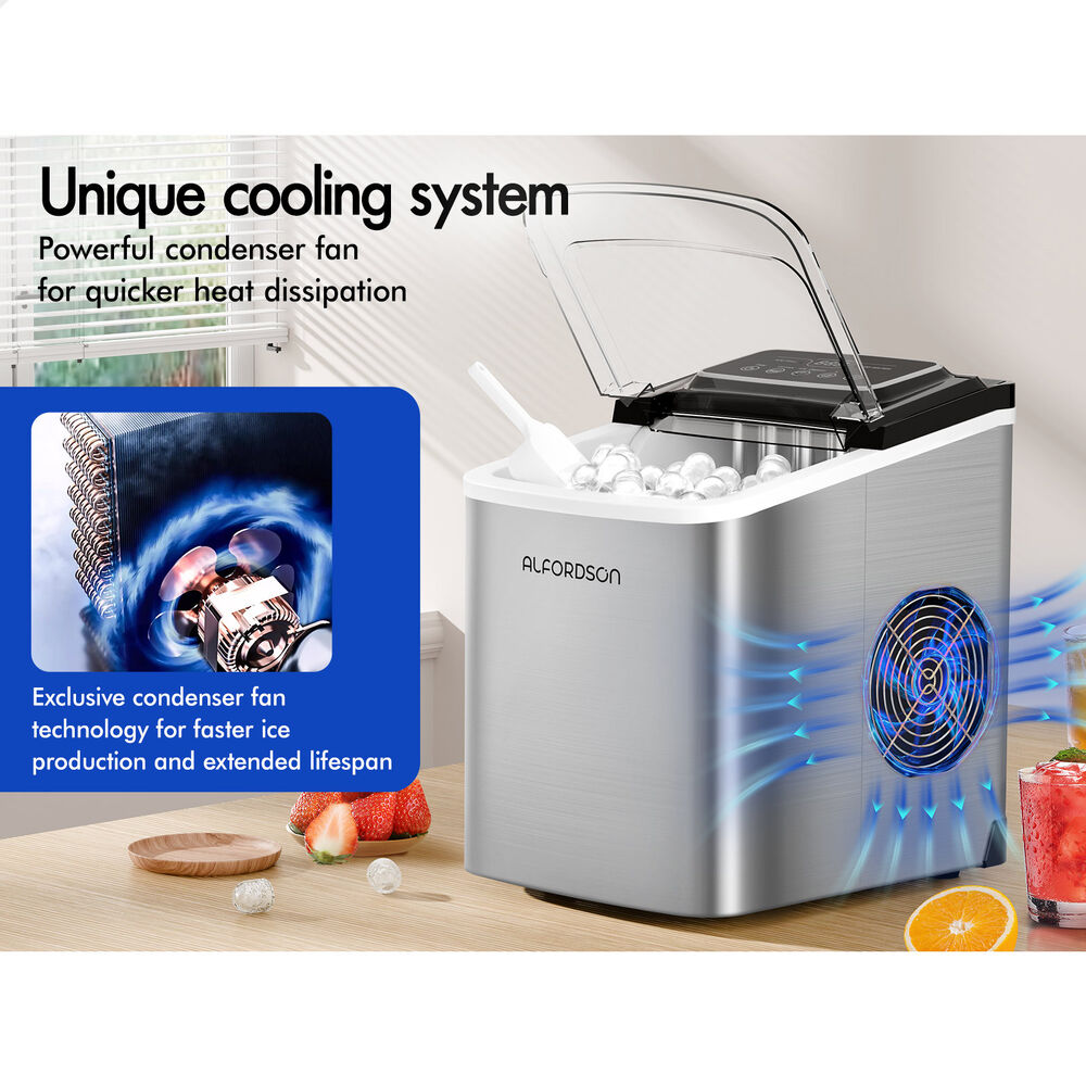 ALFORDSON Portable Ice Maker Machine Commercial 12kg 24hour Timer 2.2L Silver