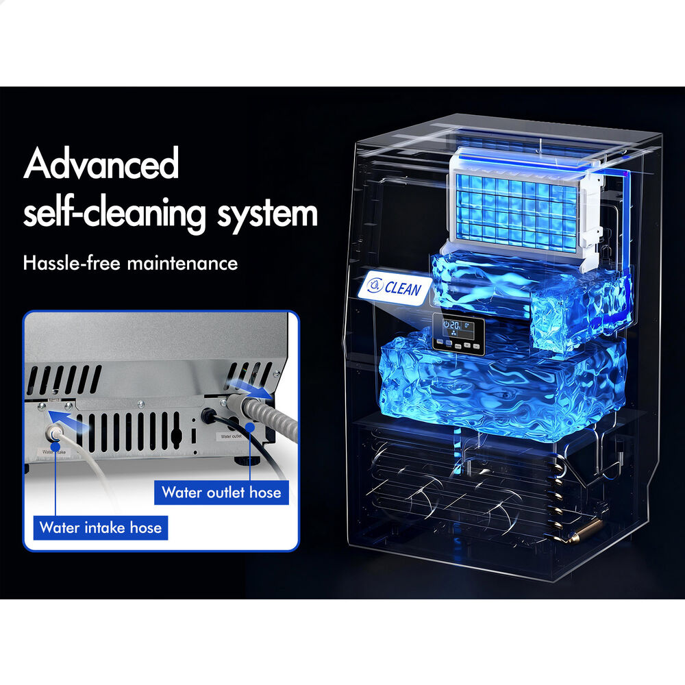 ALFORDSON Commercial Ice Maker Machine 38kg Ice Cube Stainless Steel Black