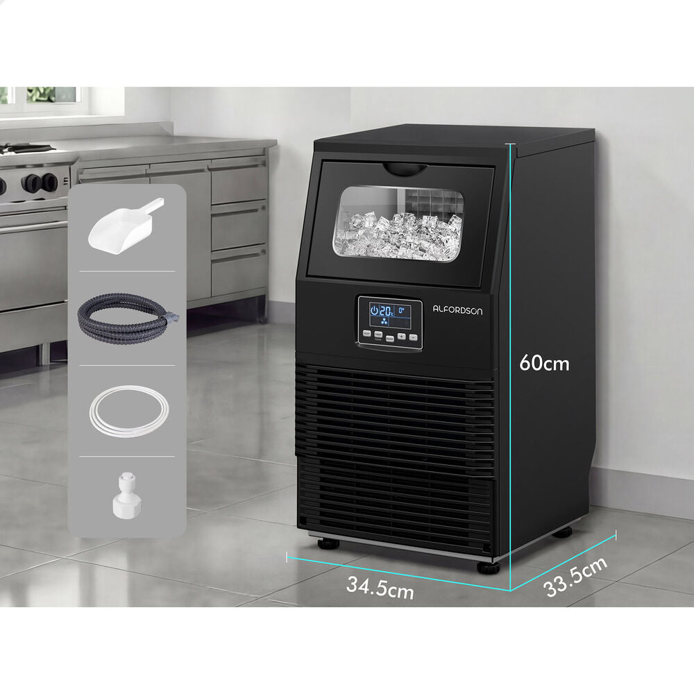 ALFORDSON Commercial Ice Maker Machine 38kg Ice Cube Stainless Steel Black