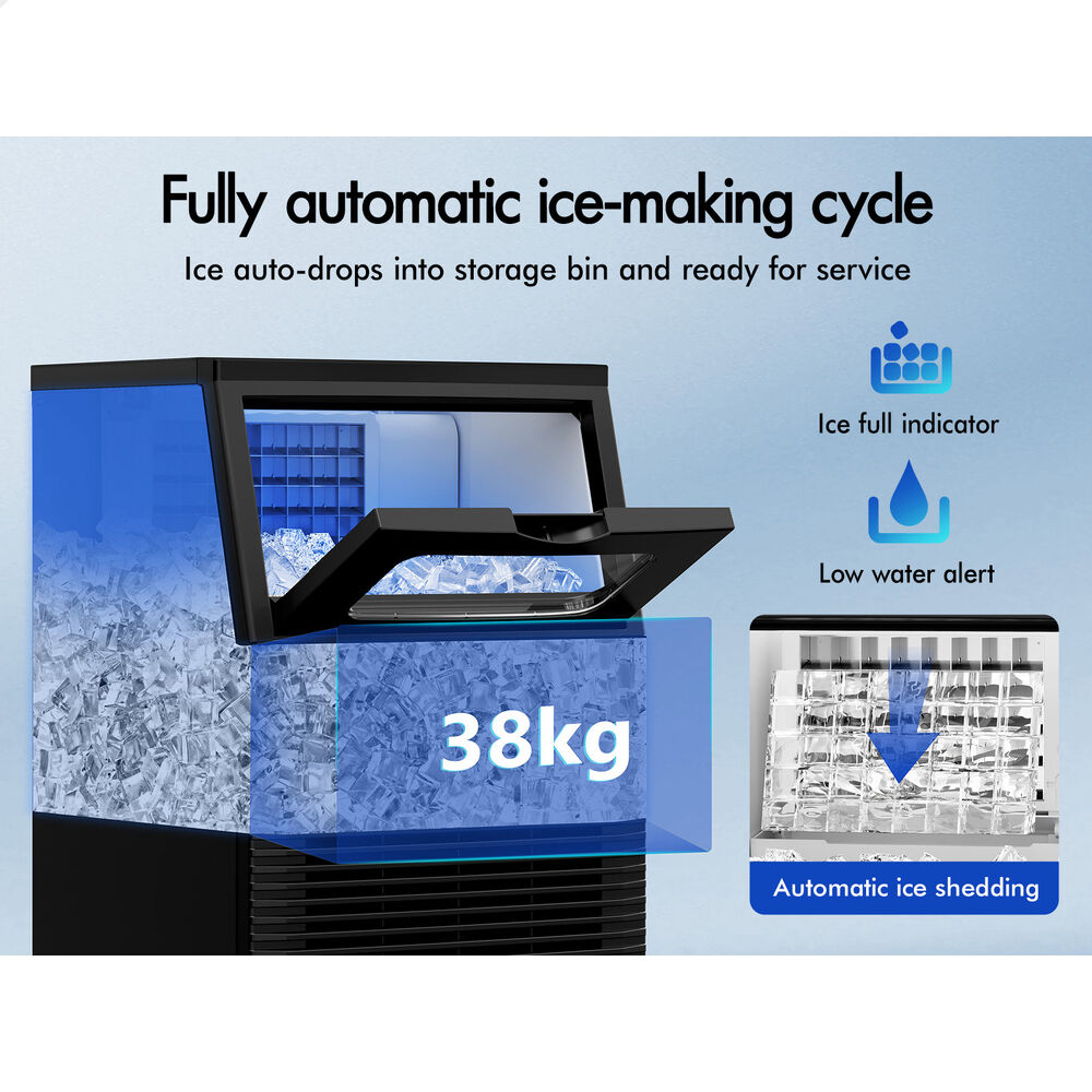 ALFORDSON Commercial Ice Maker Machine 38kg Ice Cube Stainless Steel Black