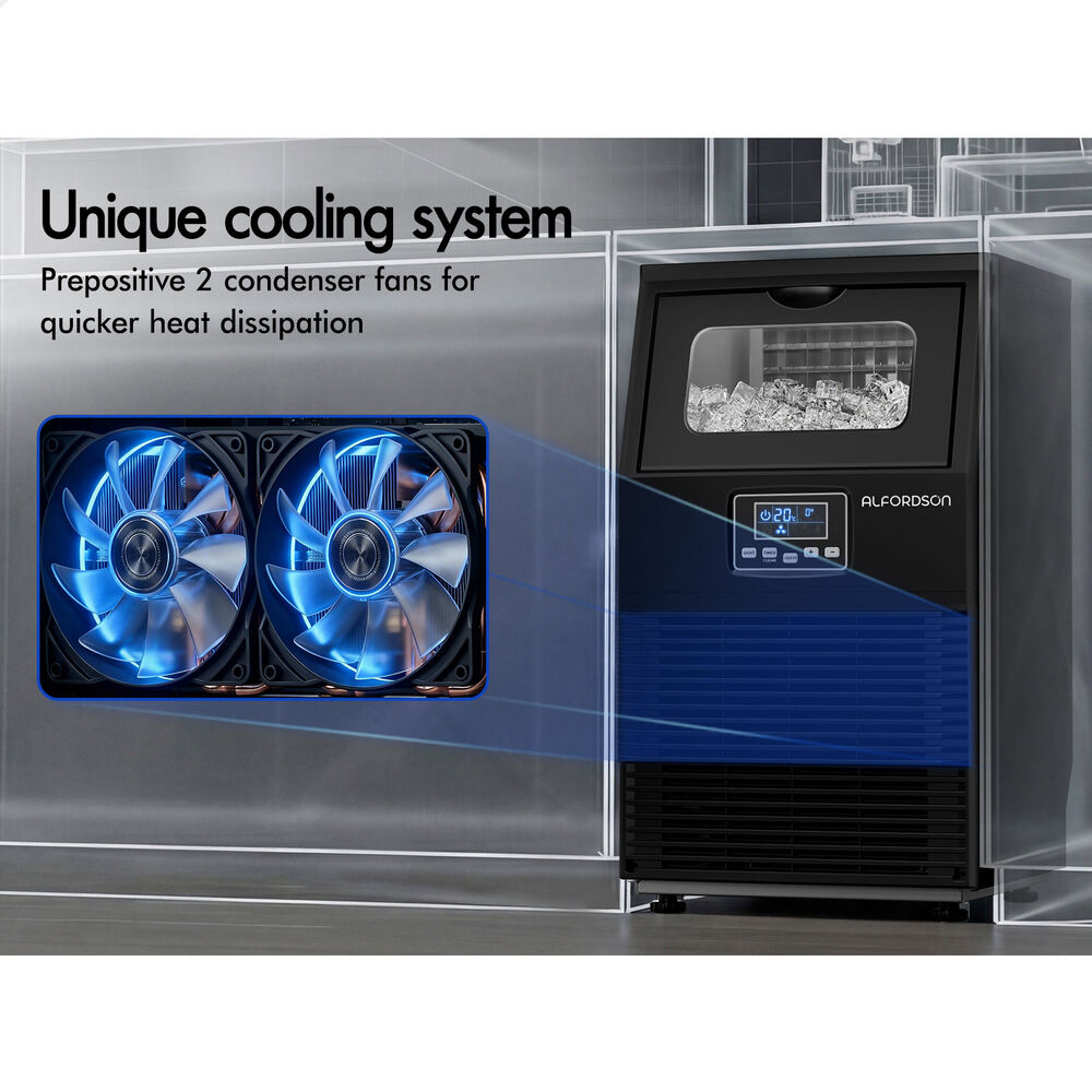 ALFORDSON Commercial Ice Maker Machine 38kg Ice Cube Stainless Steel Black