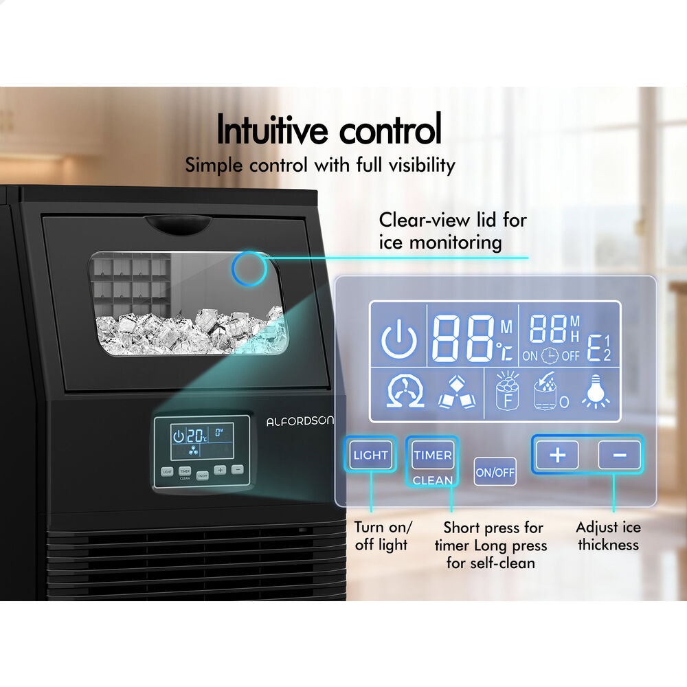 ALFORDSON Commercial Ice Maker Machine 38kg Ice Cube Stainless Steel Black