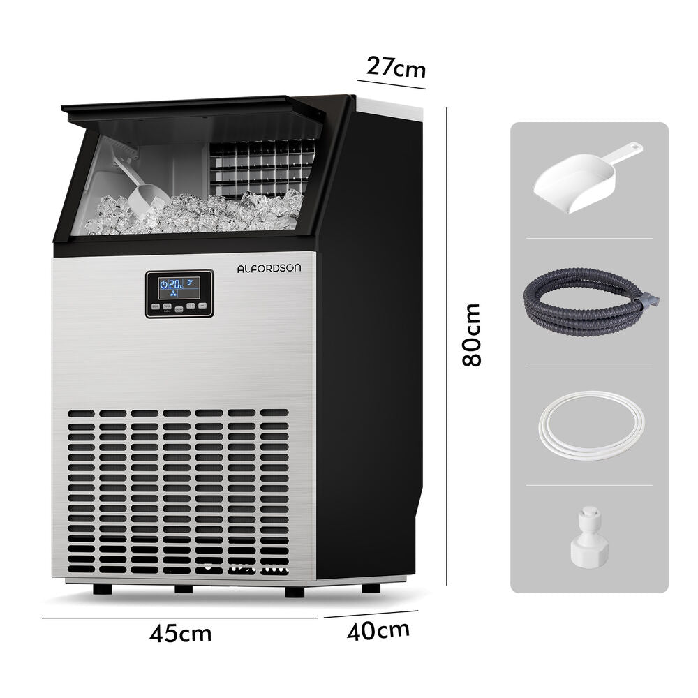 ALFORDSON Commercial Ice Maker Machine 45-60kg Ice Cube Stainless Steel