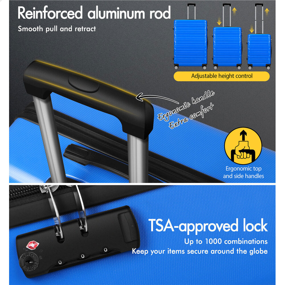 ALFORDSON Luggage 3PCS Suitcase Sets Trolley TSA Carry on Hard Case Blue