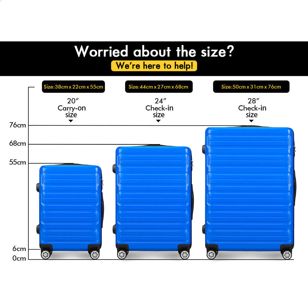ALFORDSON Luggage 3PCS Suitcase Sets Trolley TSA Carry on Hard Case Blue