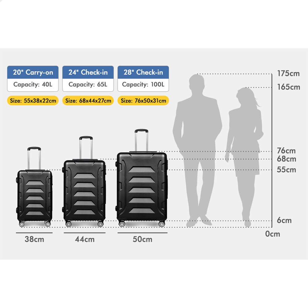 ALFORDSON Luggage 3PCS Set Suitcase Trolley TSA Carry on Hard Case Black