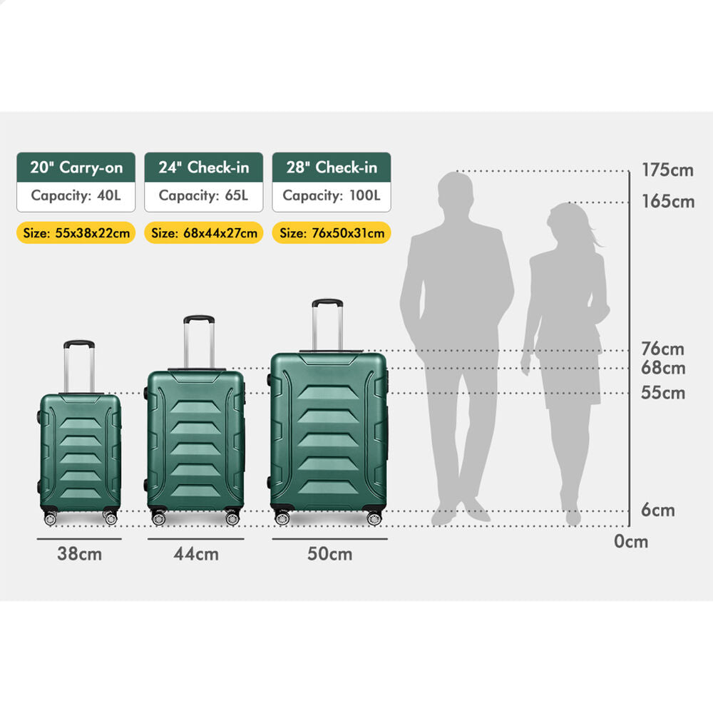ALFORDSON Luggage 3PCS Suitcase Sets Suitcase Trolley TSA Carry on Hard Case Green