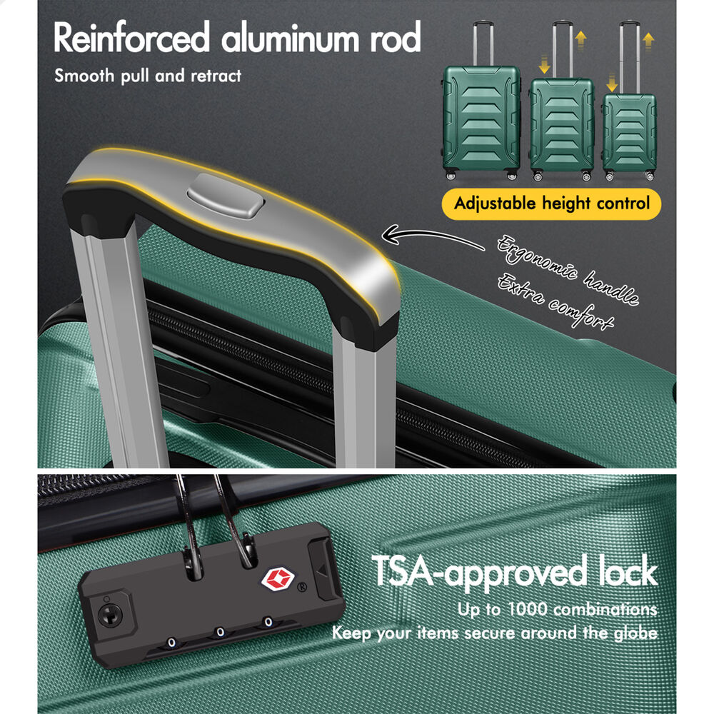 ALFORDSON Luggage 3PCS Suitcase Sets Suitcase Trolley TSA Carry on Hard Case Green