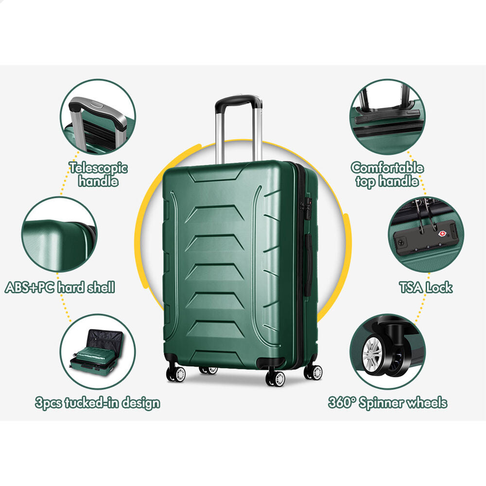 ALFORDSON Luggage 3PCS Suitcase Sets Suitcase Trolley TSA Carry on Hard Case Green