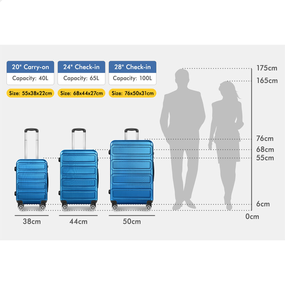 ALFORDSON Luggage 3PCS Set Suitcase Trolley TSA Carry on Hard Case Blue