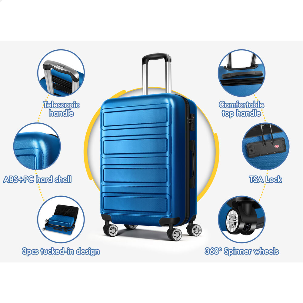 ALFORDSON Luggage 3PCS Set Suitcase Trolley TSA Carry on Hard Case Blue
