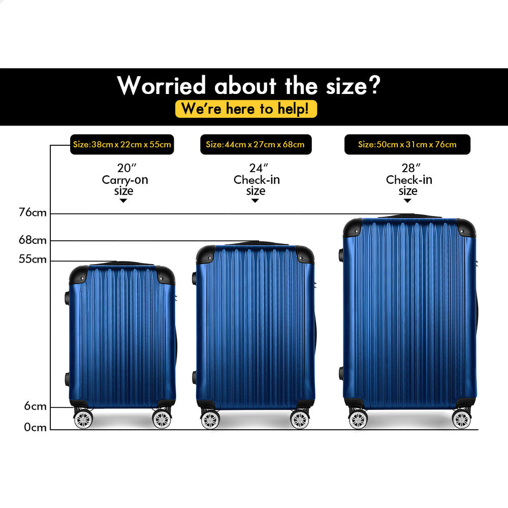 ALFORDSON Luggage 3PCS Set Suitcase Trolley TSA Carry on Hard Case Blue