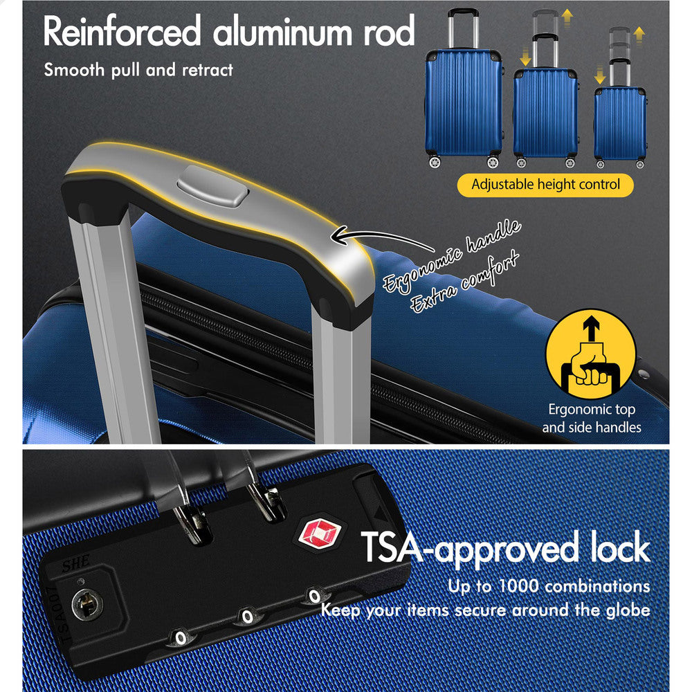 ALFORDSON Luggage 3PCS Set Suitcase Trolley TSA Carry on Hard Case Blue