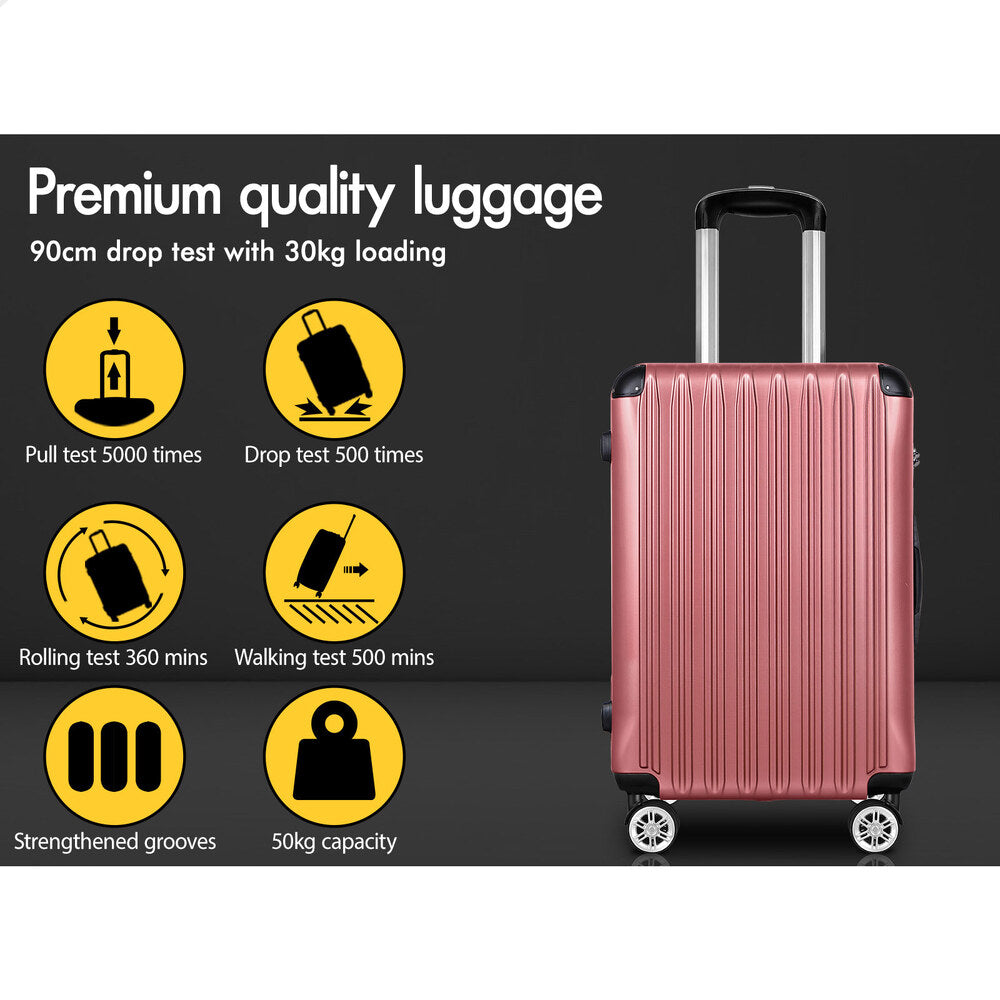 ALFORDSON Luggage 3PCS Set Suitcase Trolley TSA Carry on Hard Case Pink