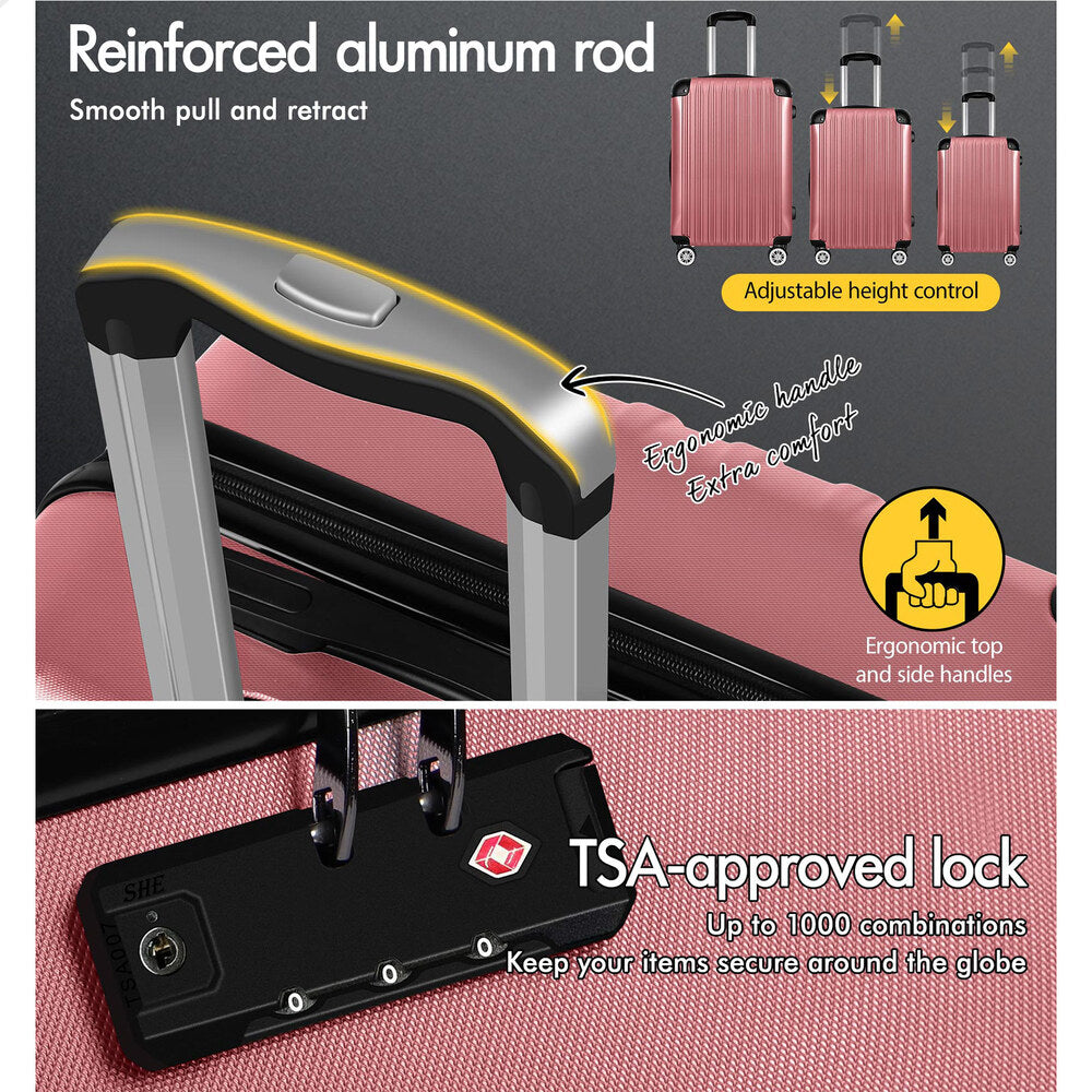 ALFORDSON Luggage 3PCS Set Suitcase Trolley TSA Carry on Hard Case Pink