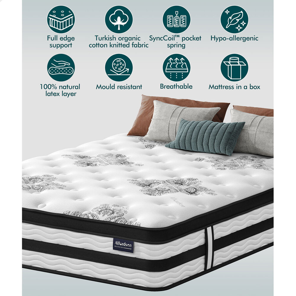 ALFORDSON Mattress Pocket Spring 34CM King Single Bed Euro Top Latex Foam 5 Zone