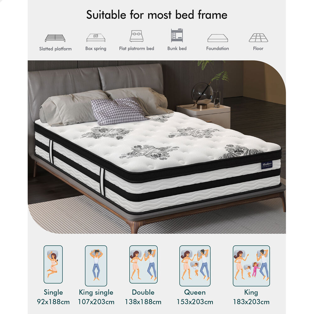 ALFORDSON Mattress Pocket Spring 34CM King Single Bed Euro Top Latex Foam 5 Zone