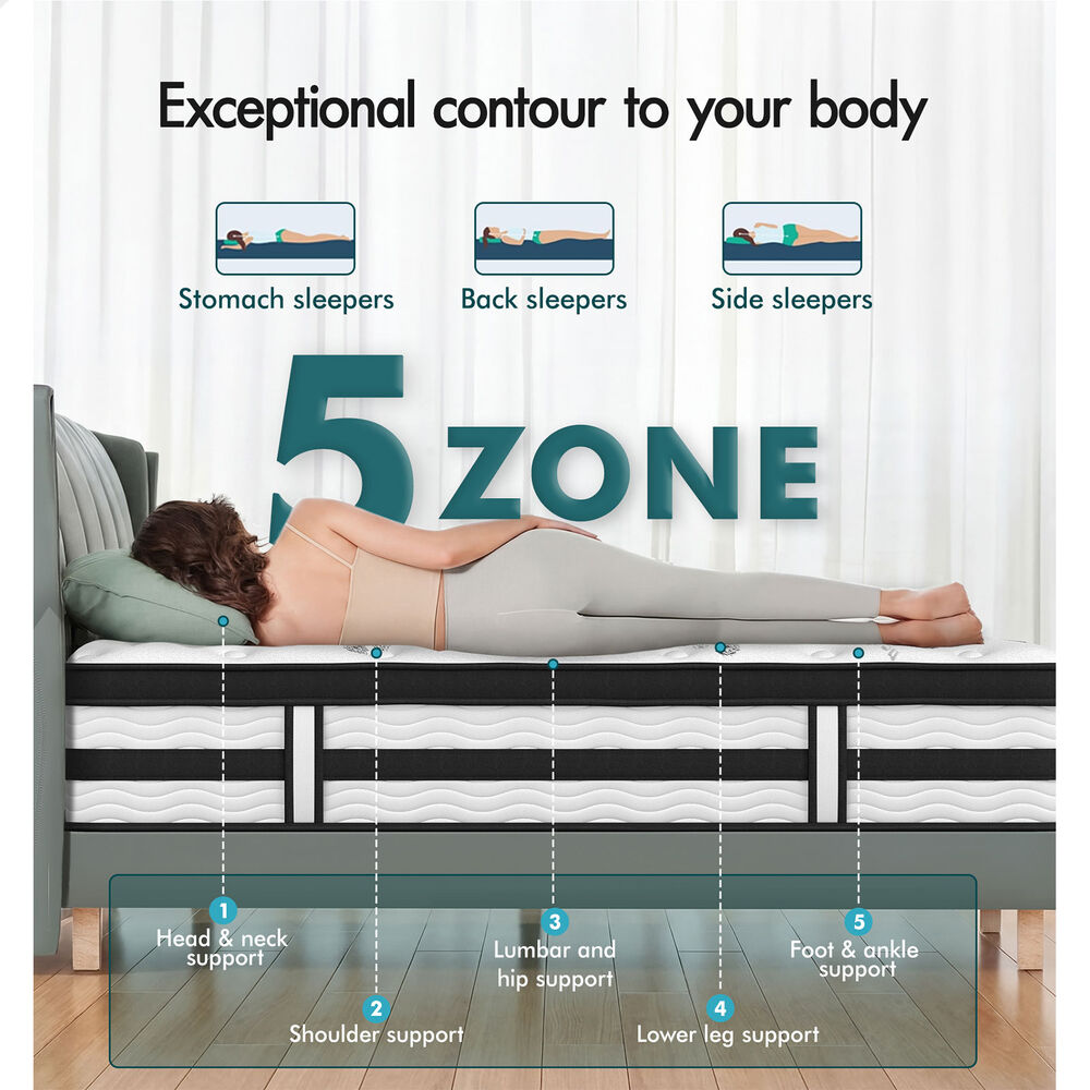 ALFORDSON Mattress Pocket Spring 34CM King Single Bed Euro Top Latex Foam 5 Zone
