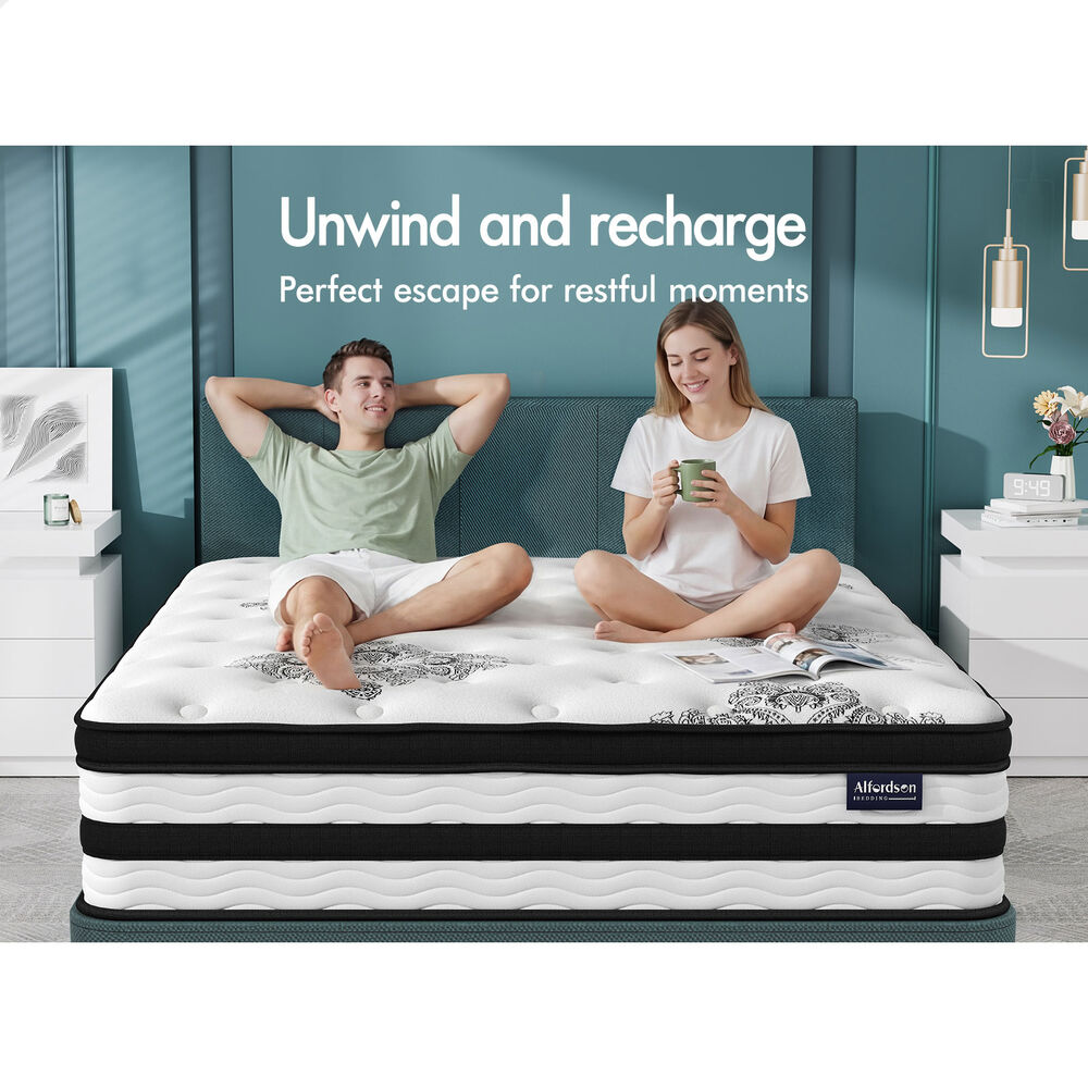 ALFORDSON Mattress Pocket Spring 34CM King Single Bed Euro Top Latex Foam 5 Zone