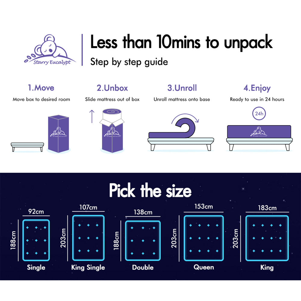 32cm Mattress STARRY EUCALYPT Bedding Cool Gel - Single