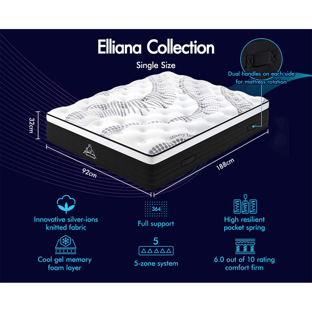 32cm Mattress STARRY EUCALYPT Bedding Cool Gel - Single