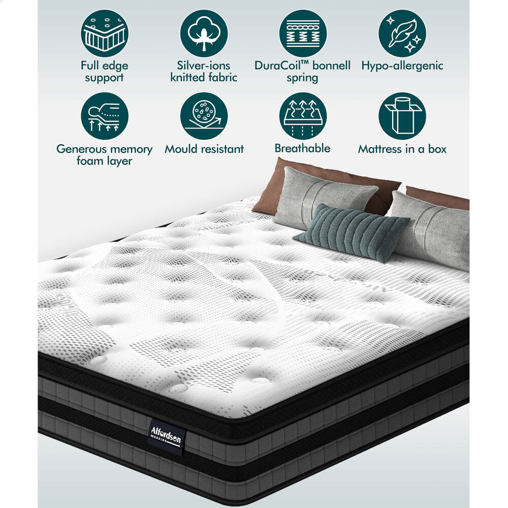 ALFORDSON Mattress King Euro Top Bonnell Spring Memory Foam 22cm Medium Firm