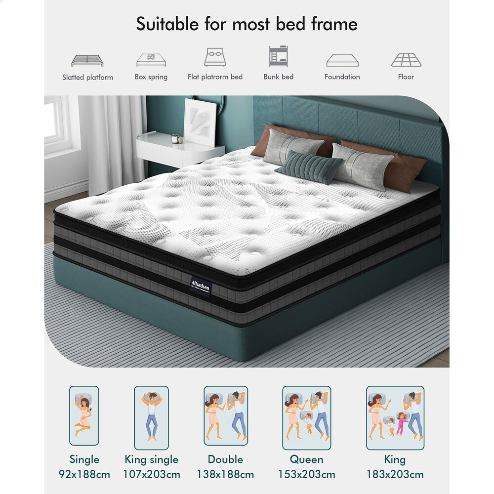 ALFORDSON Mattress Queen Bonnell Spring Euro Top Medium Firm Memory Foam 22cm