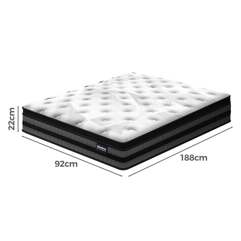 ALFORDSON Mattress Single Euro Top Bonnell Spring Medium Firm Bed 22CM Foam