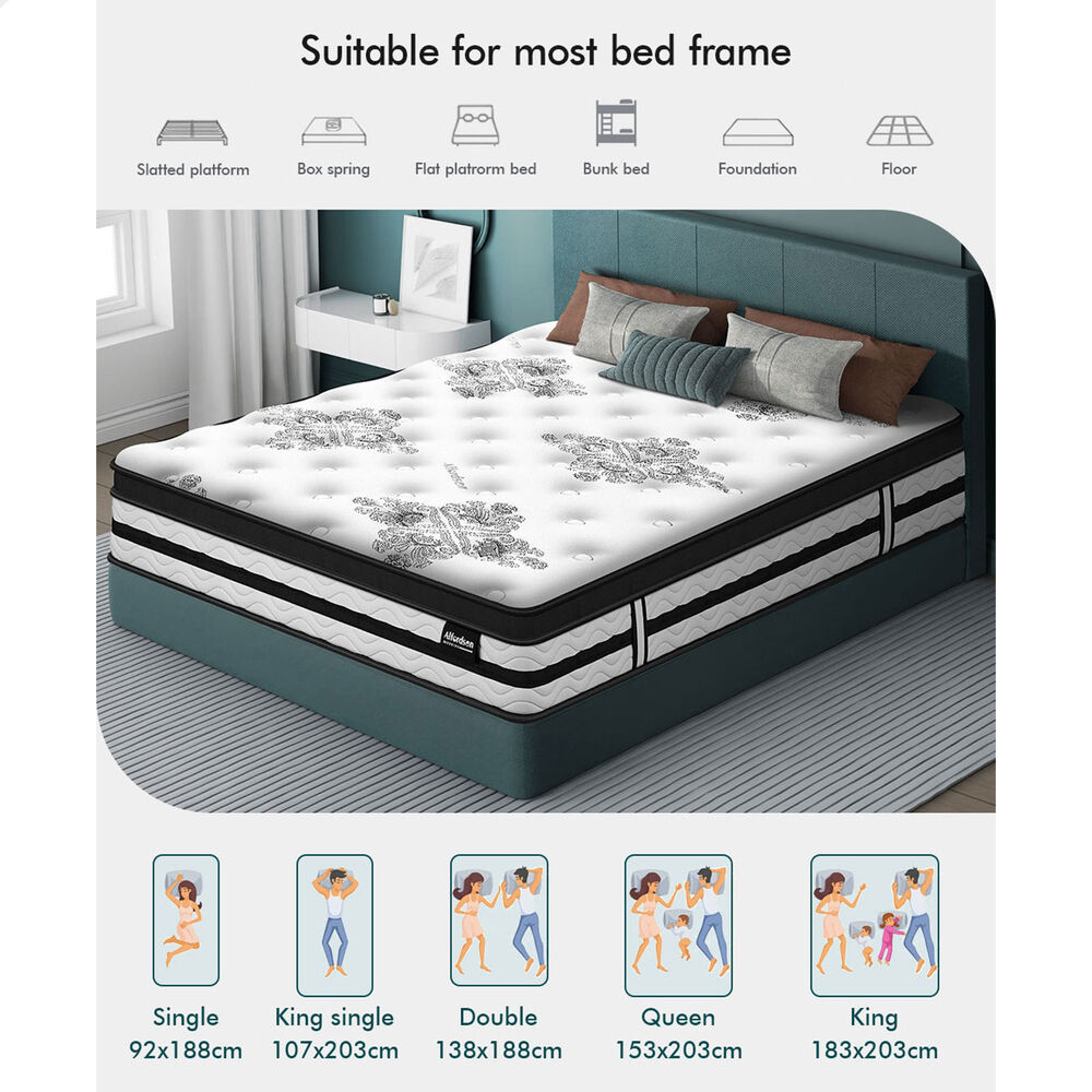 ALFORDSON Mattress Double Bed EuroTop 22CM Bonell Spring Memory Foam Medium Firm