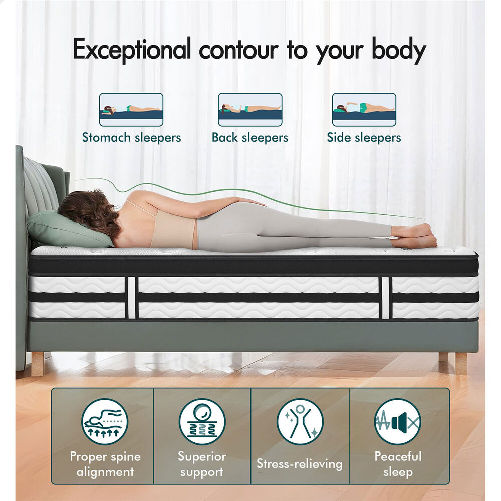 ALFORDSON Mattress Double Bed EuroTop 22CM Bonell Spring Memory Foam Medium Firm