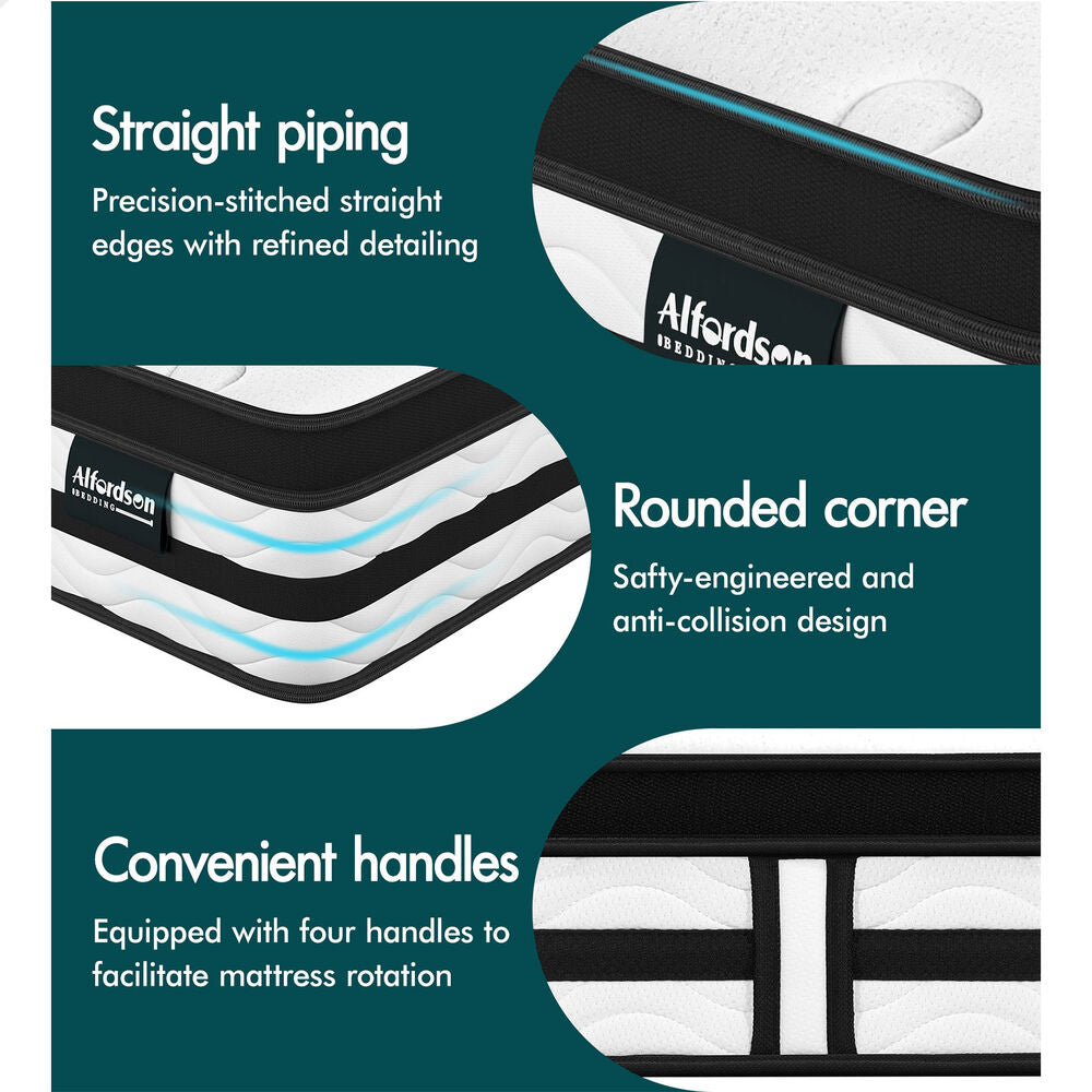 ALFORDSON Mattress King Single Euro Top Bonnell Spring Foam Medium Firm Bed 22CM