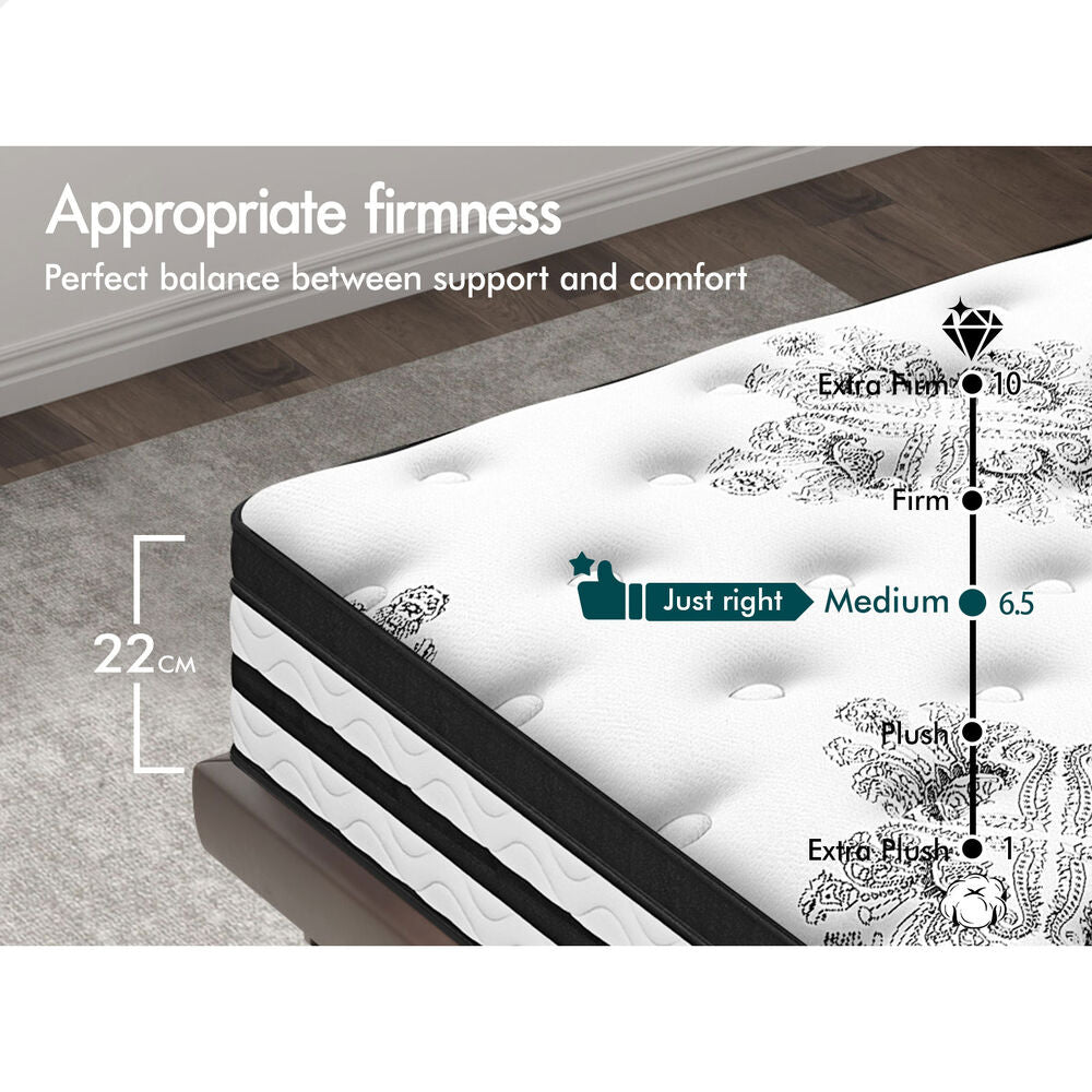 ALFORDSON Mattress Queen Bed 22CM Euro Top Bonell Spring Medium Firm Foam