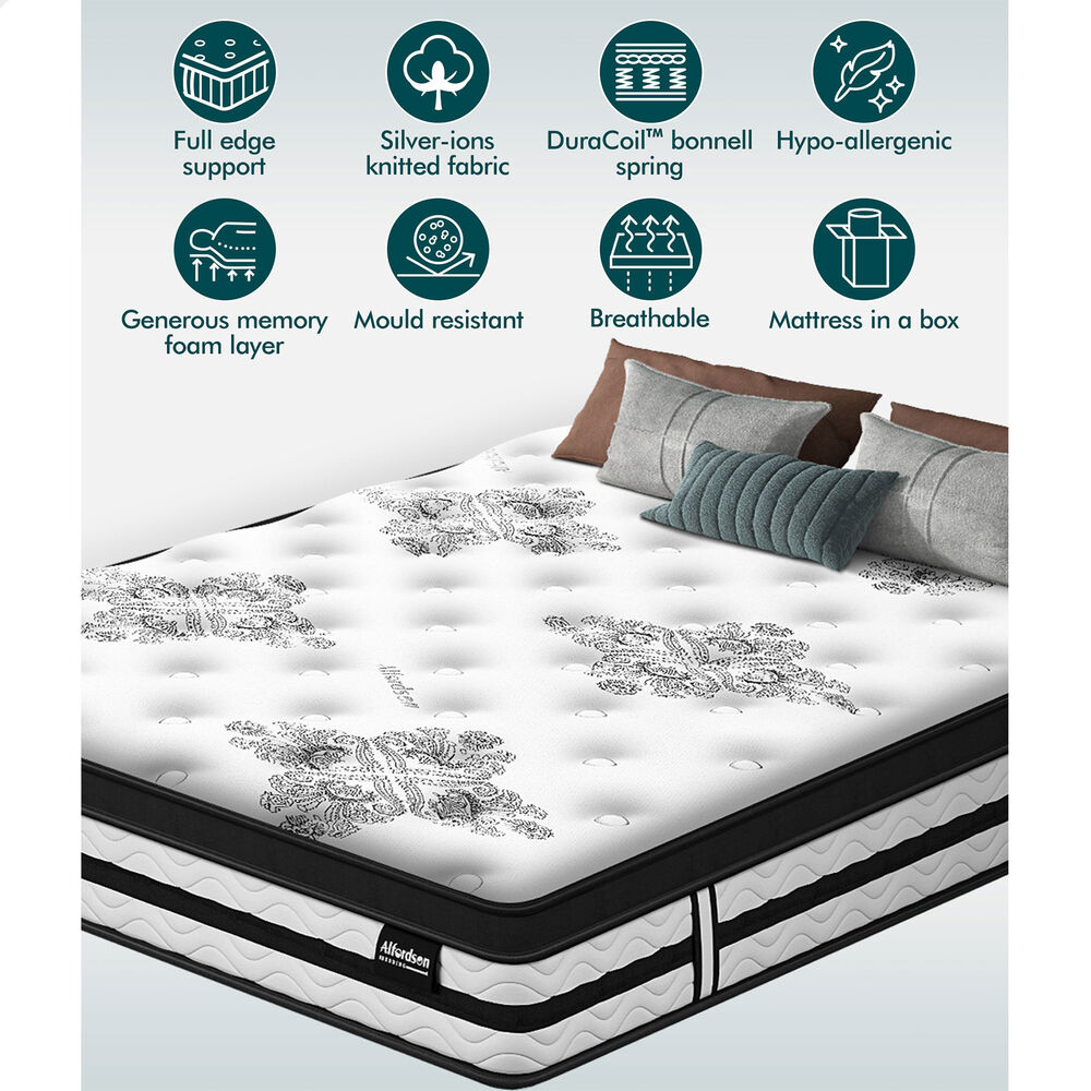 ALFORDSON Mattress Queen Bed 22CM Euro Top Bonell Spring Medium Firm Foam