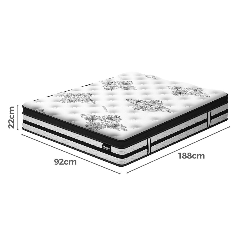 ALFORDSON Mattress Single Euro Top Bonnell Spring Foam Medium Firm Bed 22CM
