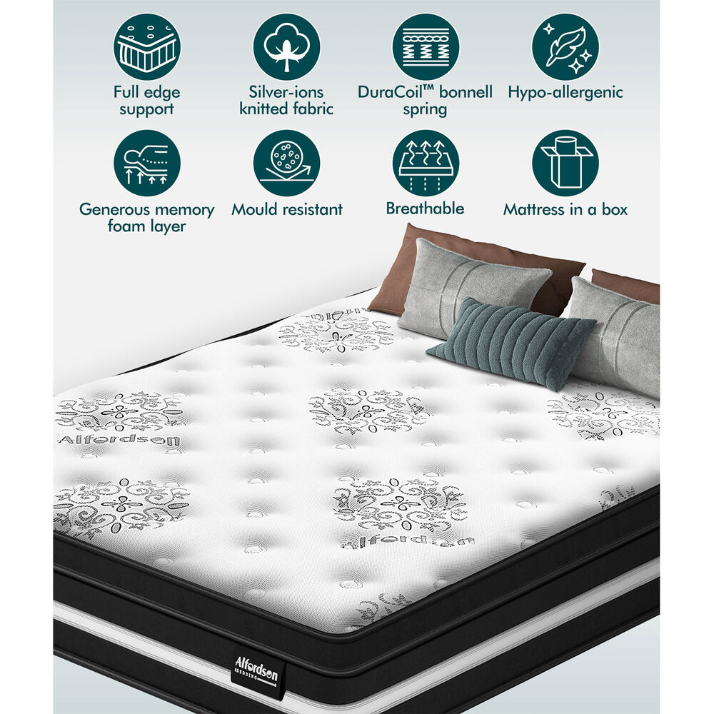 ALFORDSON Mattress Double Bed Euro Top 22CM Bonnell Spring Firm Memory Foam