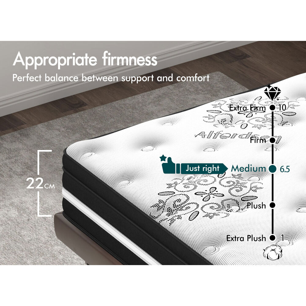 ALFORDSON Mattress 22CM King Single Bed  EuroTop Bonnell Spring Medium Firm Foam
