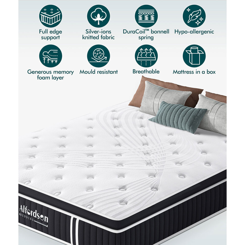 ALFORDSON Mattress Queen Bed Euro Top Spring Foam Bedding 22CM Medium Firm