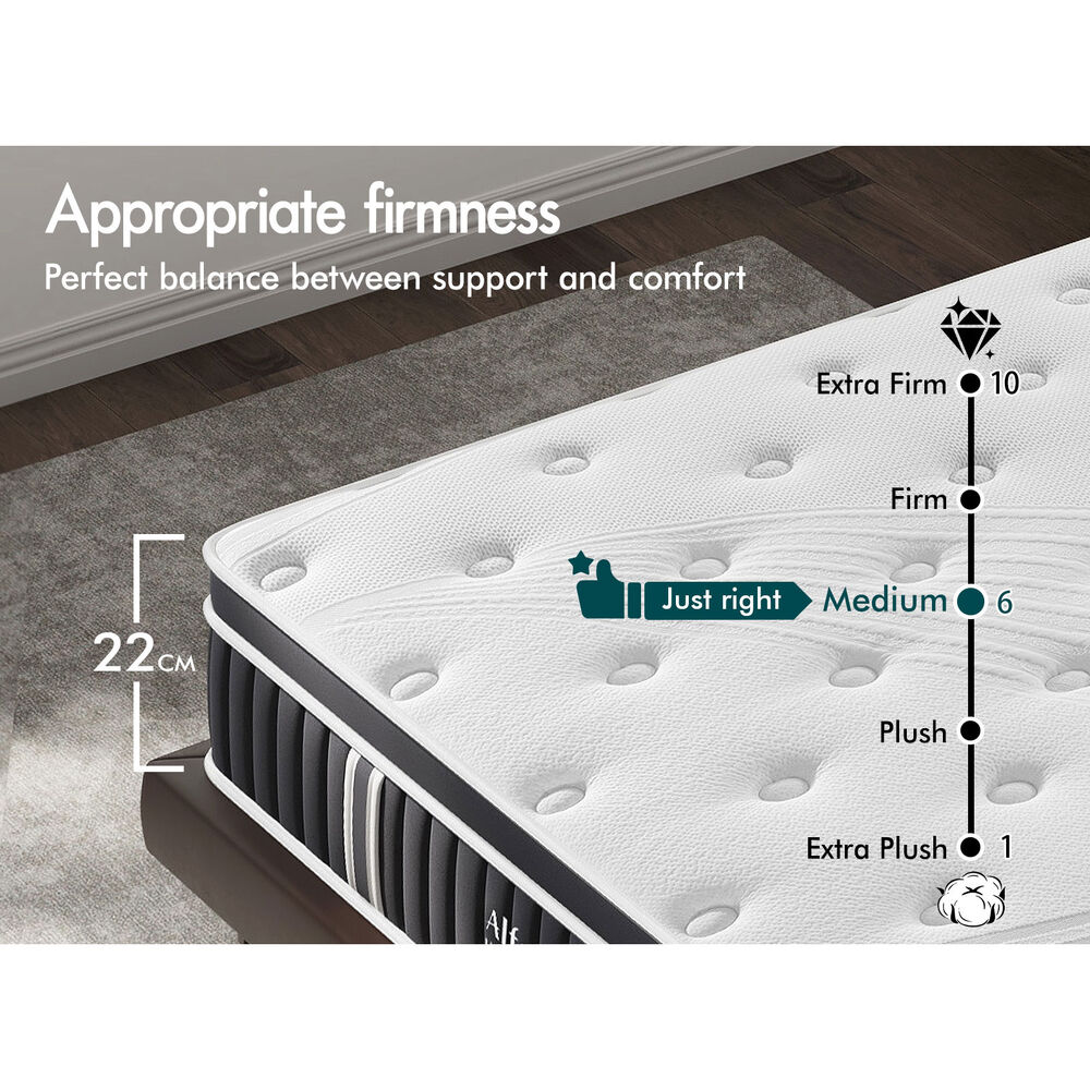 ALFORDSON Mattress Single Bed Euro Top Spring Foam Bedding 22CM Medium Firm